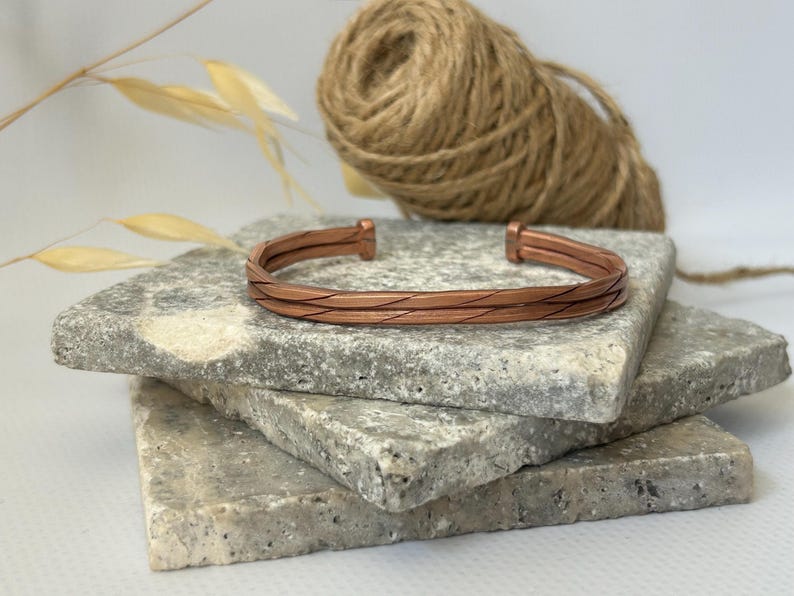 Adjustable Copper Bracelet for Men & Women | Hammered Rustic Bangle | Waterproof Healing Jewelry | Pure Copper Gift for Arthritis Relief image 1