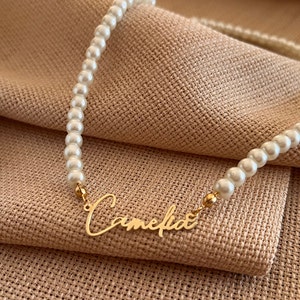 Name Baroque Pearl Necklace Sterling Silver Dainty, Personalized Name Jewelry for Women, Minimalist Birthday Gift for Mom Unique