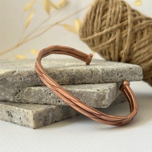 Adjustable Copper Bracelet for Men & Women | Hammered Rustic Bangle | Waterproof Healing Jewelry | Pure Copper Gift for Arthritis Relief image 8