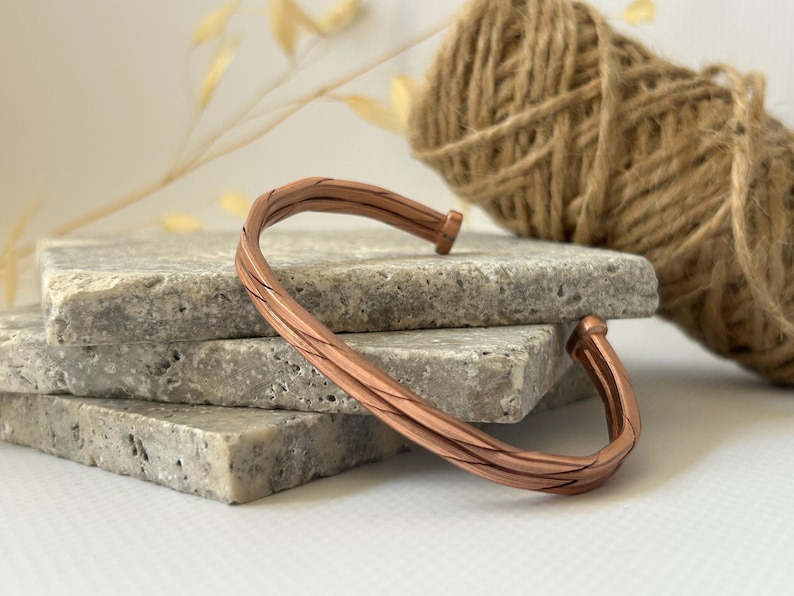 Adjustable Copper Bracelet for Men & Women | Hammered Rustic Bangle | Waterproof Healing Jewelry | Pure Copper Gift for Arthritis Relief image 8