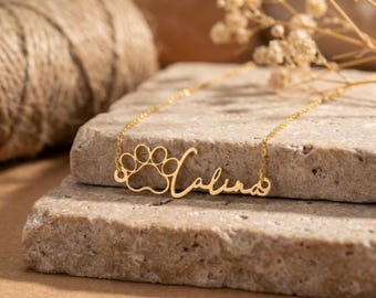 Tiny Dog Paw Necklace, Personalized Paw Necklace, Custom Pet Name Necklace, Dog Mom Gift, Pet Memorial Jewelry, Gift for Her
