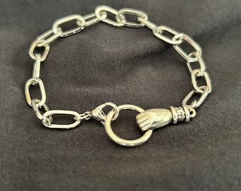 Silver Hand Grasping Bracelet, Sterling Silver Hand Link Bracelet, Silver Square Link Bracelet, Christmas and Holiday Gifts, 2025 Christmas