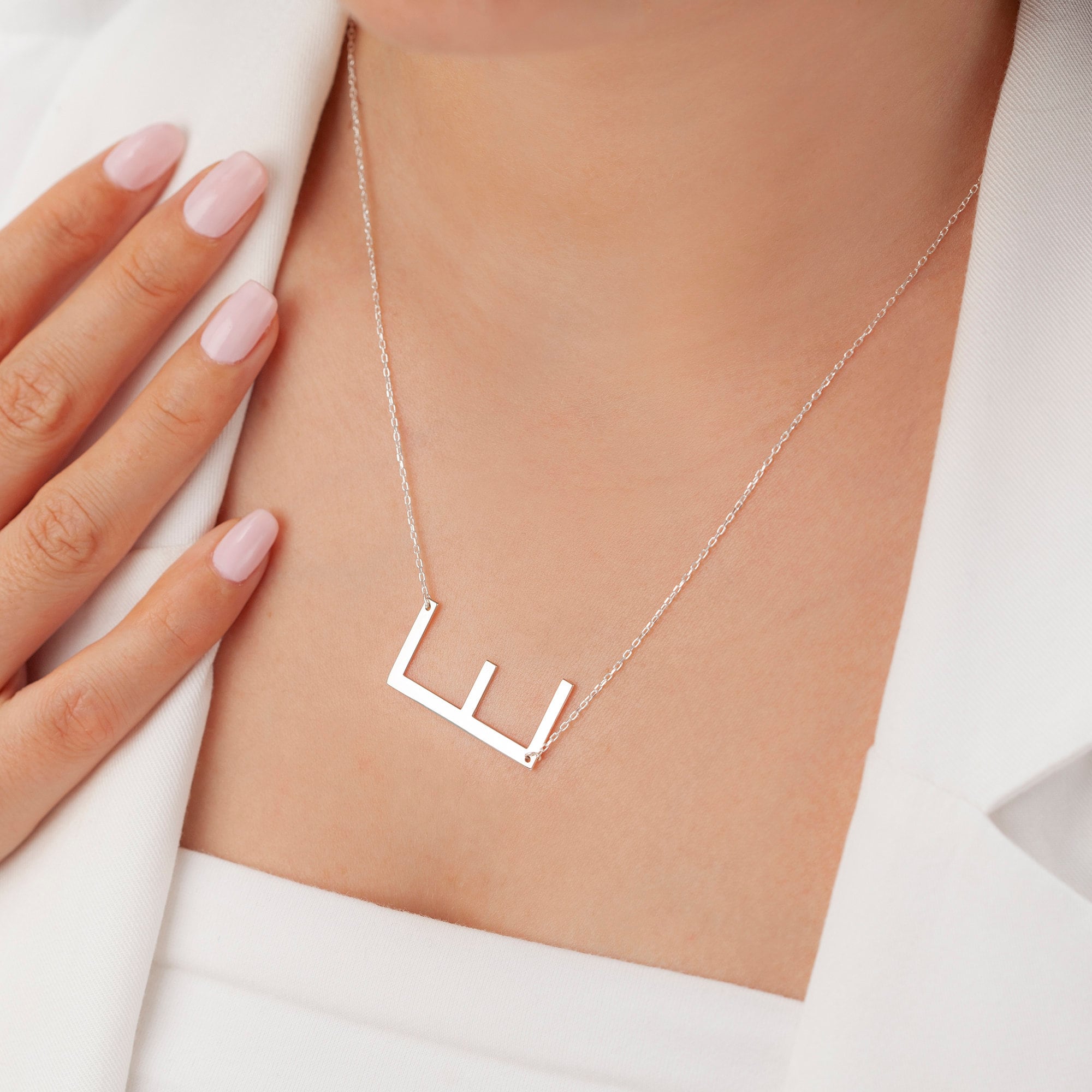 Large Initial Necklace Big Letter Necklace Sideways Initial Necklace Alexa Necklace Monogram Necklace Oversized Letter Necklace Etsy