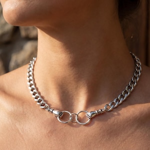 Collar Mano en Mano, Collar de Mano de Plata, Joyería "Aférrate a la Esperanza", Regalo de Amistad, Collar de Cadena Gruesa, Regalo para Ella