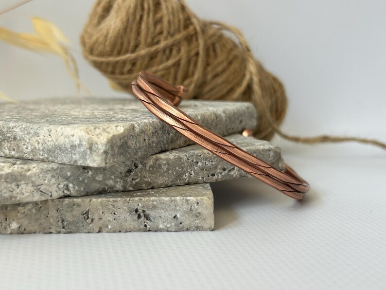 Adjustable Copper Bracelet for Men & Women | Hammered Rustic Bangle | Waterproof Healing Jewelry | Pure Copper Gift for Arthritis Relief image 9