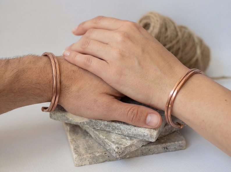 Adjustable Copper Bracelet for Men & Women | Hammered Rustic Bangle | Waterproof Healing Jewelry | Pure Copper Gift for Arthritis Relief image 2