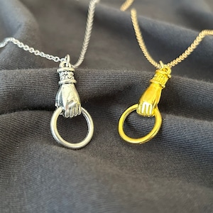 Gold/Silver Hand Charm Holder Pendant, Victorian Hand Charm Necklace, Bohemian Hand Charm Holder, Christmas and Holiday Gifts