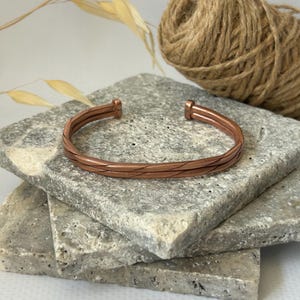 Adjustable Copper Bracelet for Men & Women | Hammered Rustic Bangle | Waterproof Healing Jewelry | Pure Copper Gift for Arthritis Relief image 3