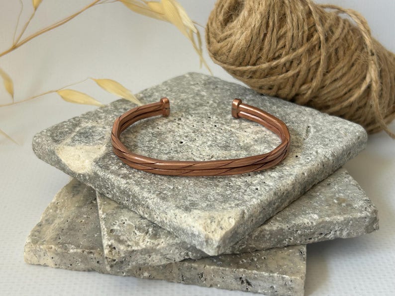 Adjustable Copper Bracelet for Men & Women | Hammered Rustic Bangle | Waterproof Healing Jewelry | Pure Copper Gift for Arthritis Relief image 3