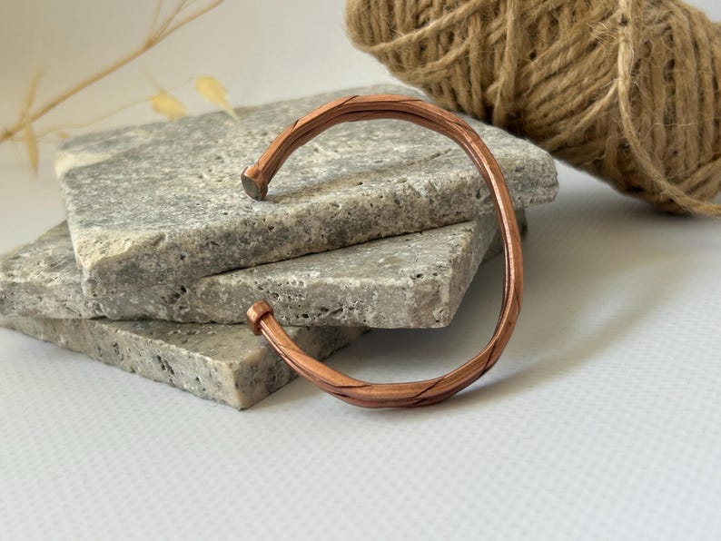 Adjustable Copper Bracelet for Men & Women | Hammered Rustic Bangle | Waterproof Healing Jewelry | Pure Copper Gift for Arthritis Relief image 7