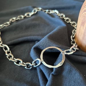 Large Circle Necklace in Sterling Silver, Stainless Steel Statement Necklace, Silver Large Pendant Necklace, Silver Abstract Pendant