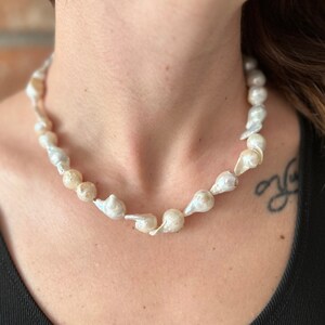 Large Baroque Pearl Necklace, White Baroque Necklace, Big Fireball Nucleated Pearl Necklace, Genuine Fresh Water Pearl Necklace
