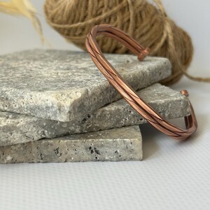 Adjustable Copper Bracelet for Men & Women | Hammered Rustic Bangle | Waterproof Healing Jewelry | Pure Copper Gift for Arthritis Relief image 4
