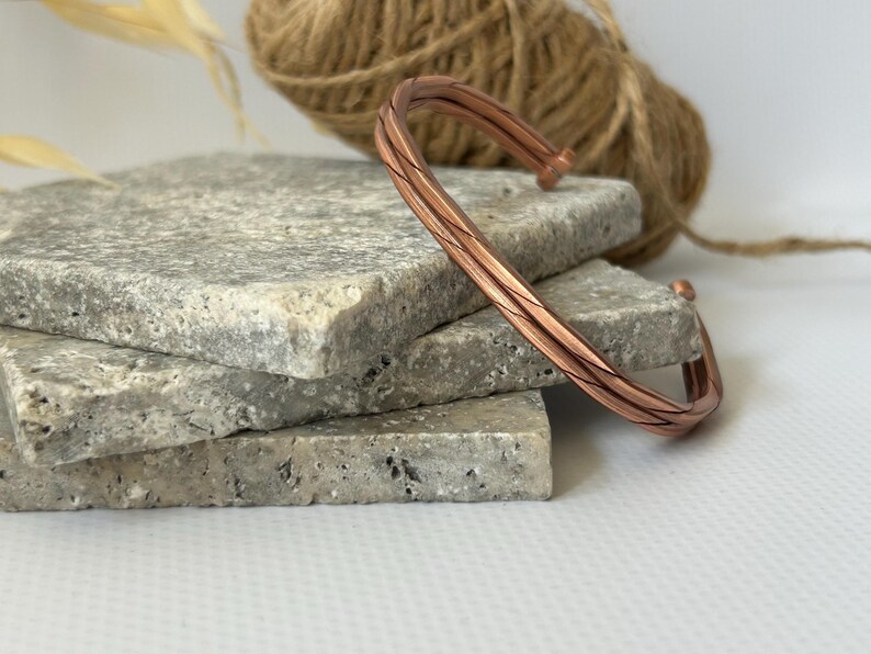 Adjustable Copper Bracelet for Men & Women | Hammered Rustic Bangle | Waterproof Healing Jewelry | Pure Copper Gift for Arthritis Relief image 4