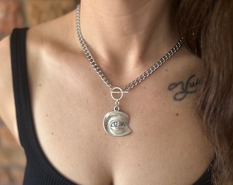 Silver Evil Eye Chunky Chain Layered Necklace, Silver Chain Chunky Necklace, Silver Large Evil Eye Protection Necklace, Sterling Silver Eye