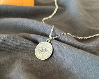 Evil Eye Necklace Sterling Silver, Silver Evil Eye Necklace, Evil Eye Silver Necklace, Eye Necklace, Birthday Gift For Her, Minimal Jewelry