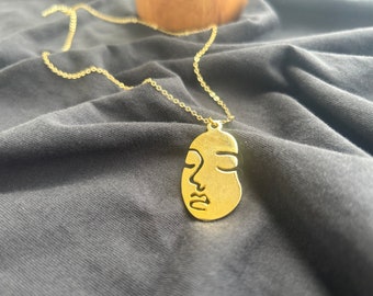 Collar con rostro bañado en oro de 18 quilates, collar con rostro de Picasso, collar con monedas de oro, collar con silueta de mujer, collar abstracto de oro