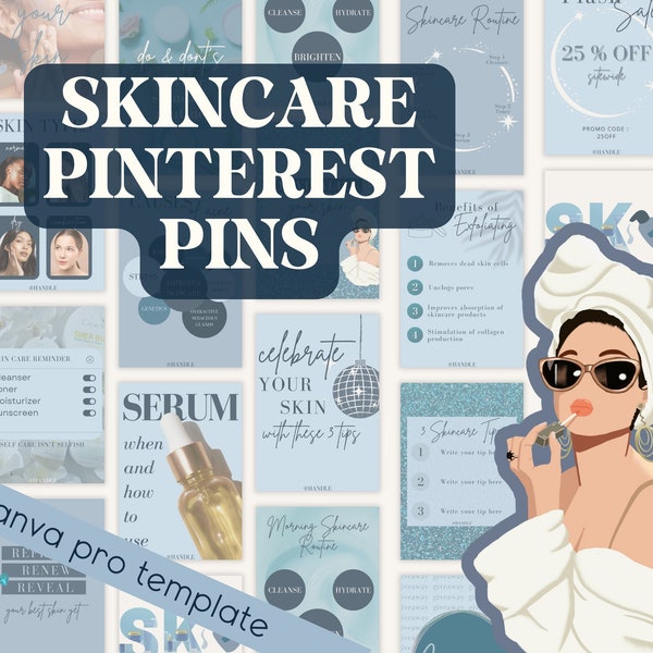 Pin Pinterest blu, pacchetto Pinterest per la cura della pelle, potenziamento dei social media, kit di branding per blog, Instagram per la cura della pelle, Insta per piccole imprese, annuncio su Facebook