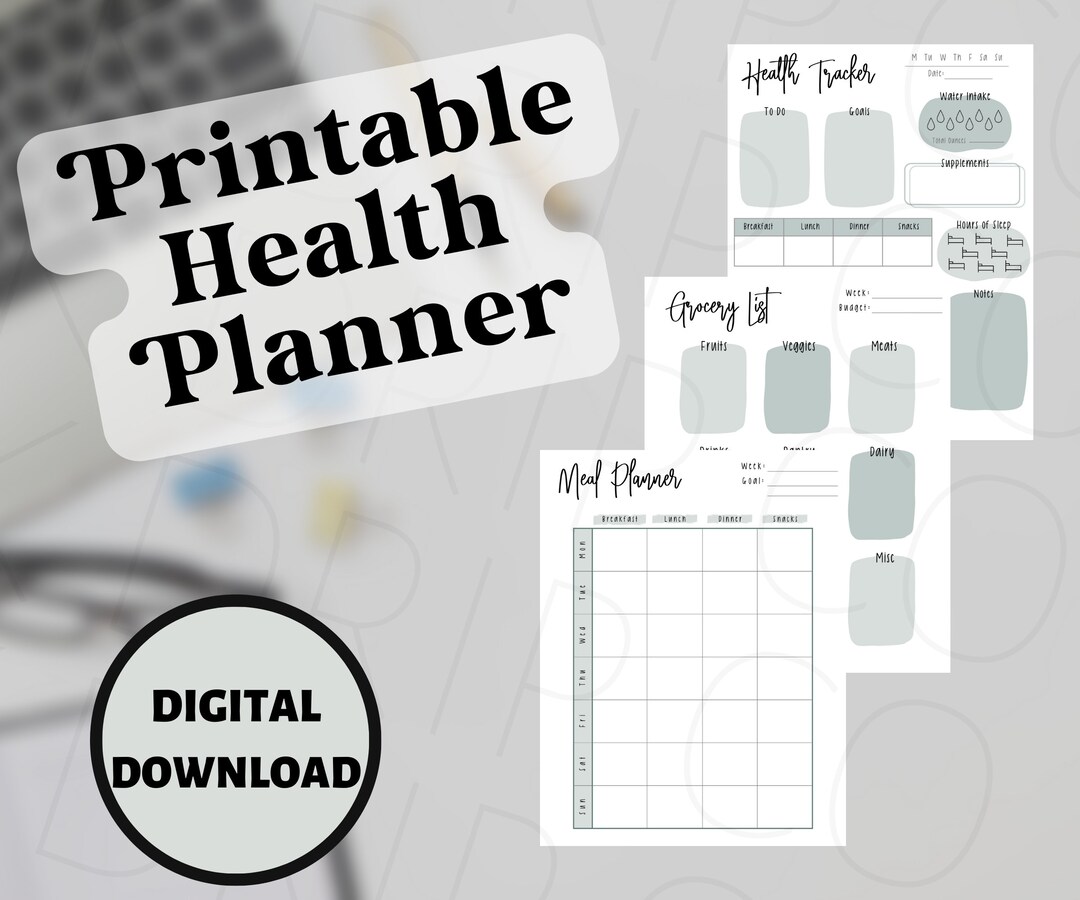 Printable Health Tracker Planner, Digital Health Journal, Digital Meal ...