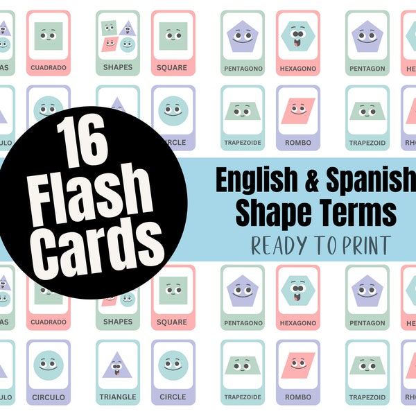 Bilingual Kids Learning Shapes Flashcards, Educational Toy for Children, Shape Recognition Cards, Spanish English Flashcard, Preschool Teach