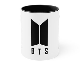 BTS Logo Accent Coffee Mug, 11oz, BTS mug, Hot Chocolate mug, Tea mug.