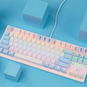 Pastel Lighting Keyboard, 87 Keys USB Wired Gaming Keyboard, Modern Mechanical Gaming Keyboard, Office Game Mechanical Keyboard + Mouse Set