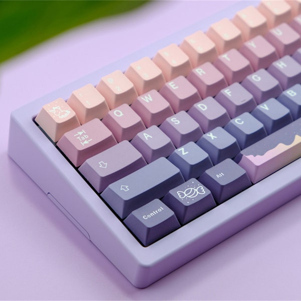 Fairy Tales Theme Cherry Profile Keycap Full Set, Purple Gaming Mechanical Keycap Set Vintage,  PBT Thermal Sublimation Keycaps Set