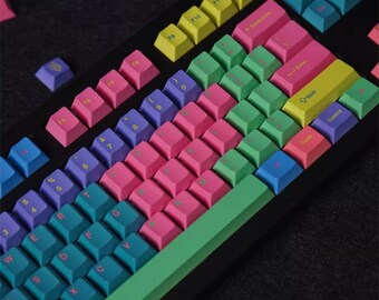 Retro Colorful Keycap Set, 129 Keys Keycap Set, PBT Cherry Profile Keycap, Kawaii Gaming Mechanical Keyboard Keycap, Personalized Keycaps