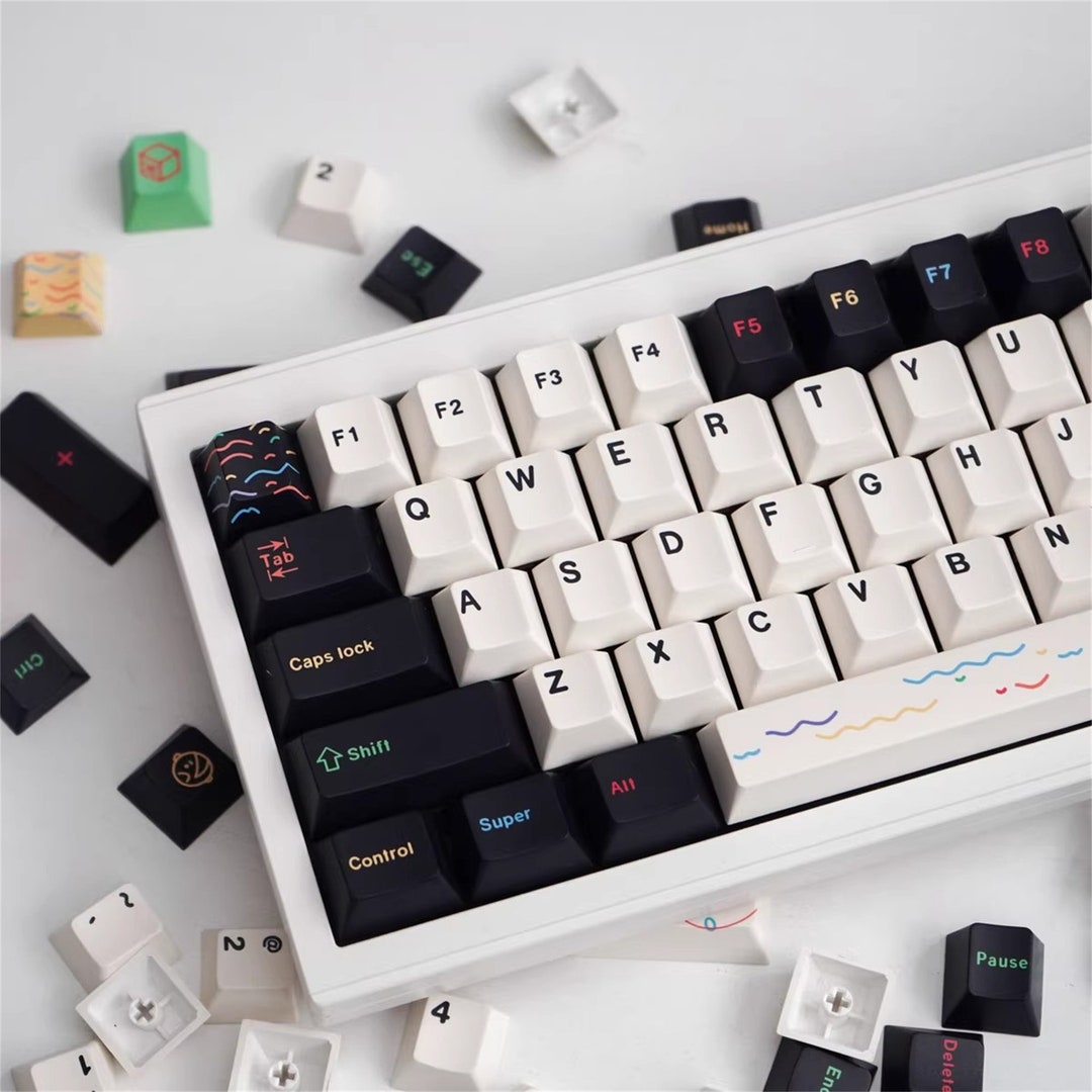 Black and White Keycaps Set, Cherry Profile Keycaps Cute, Game Mechanical Keyboard Keycaps, PBT