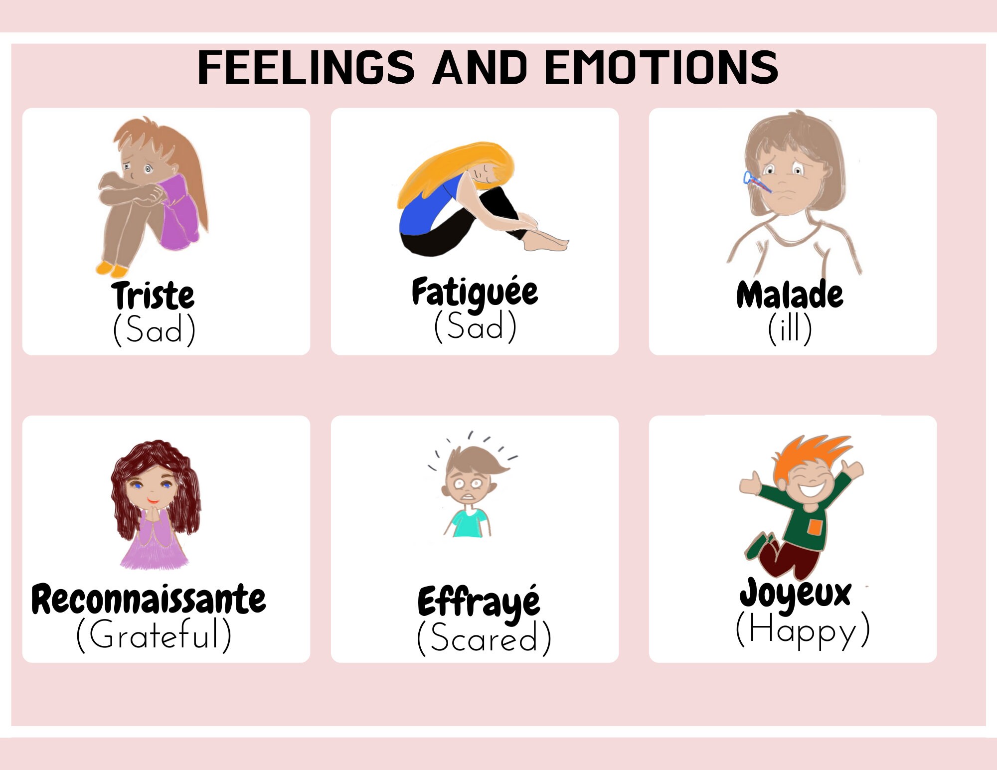 French Emotions and Feelings Vocabulary, French Grammar and Worksheet, Learn a Foreign Language