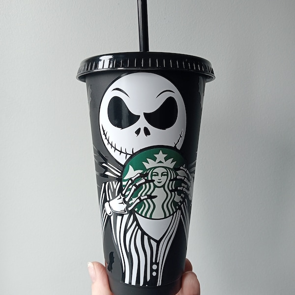 Jack skellington nightmare before Christmas Halloween themed Starbucks inspired cold cup