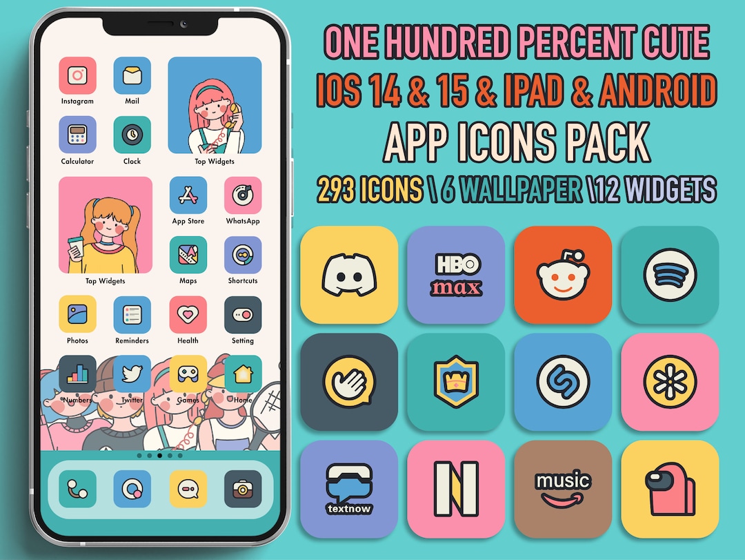 Fits Ios 16 293 Cute Icons for IOS and Android, Cute Aesthetic App