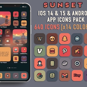 Fits iOS 18 - 640 Icons Pack 【Sunset】 - 640(x 14 Colors) Icons for iPhone and Android,Icon Bundle, Cottagecore Icon, App Icon, App cover