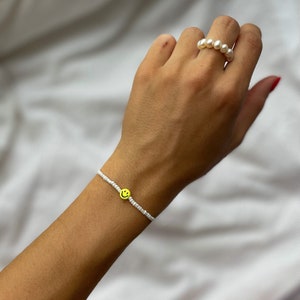 Bracelet perles SMILEY - bracelet d'amitié - cadeau naissance, fête des mères, anniversaire