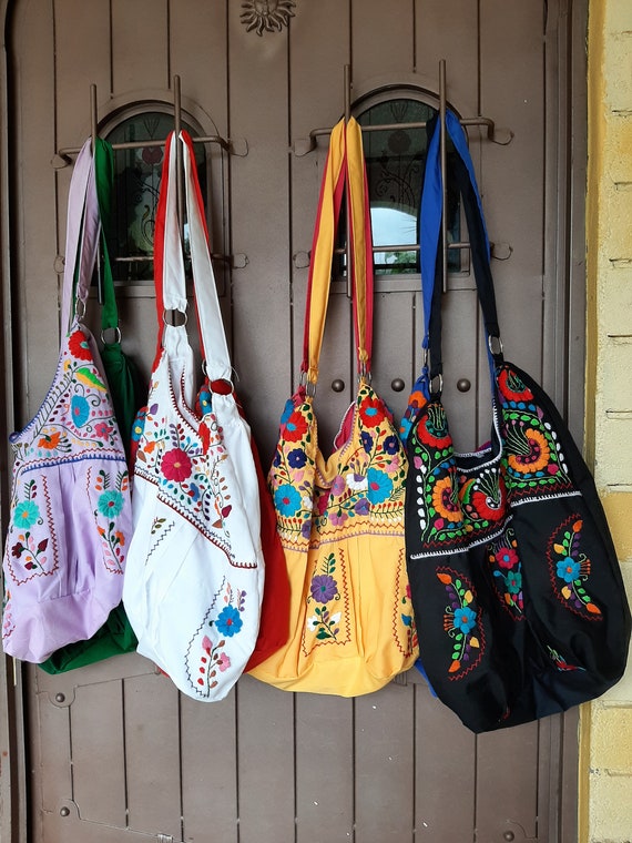 Hand Embroidered Bags Flowers. Handmade Artisanship Bolso Bordado Floral. Morral Mexicano Amplio Con Forro Etsy UK