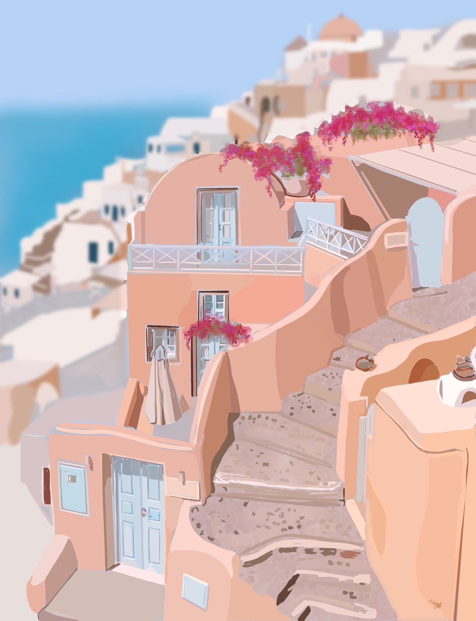 A Day in Santorini Illustration Digital Download - Etsy