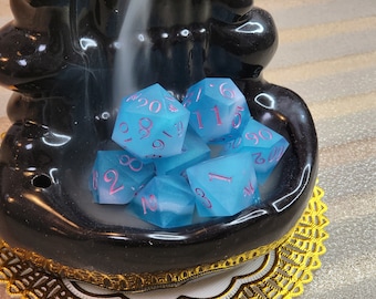 Trans flag themed dice (full 7 piece set)