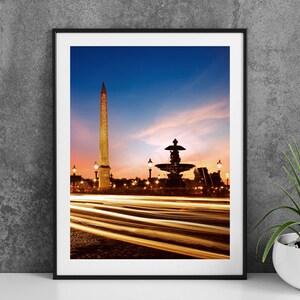 Printable Paris France Photography Poster - Place de la Concorde - Digital Download Wall Art