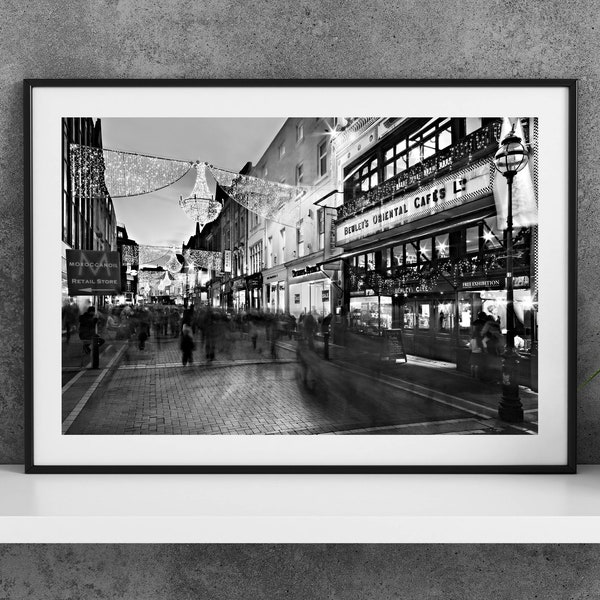 Printable Dublin Ireland Photography Poster - Bewleys Grafton Street Christmas Black and White - Digital Download Wall Art