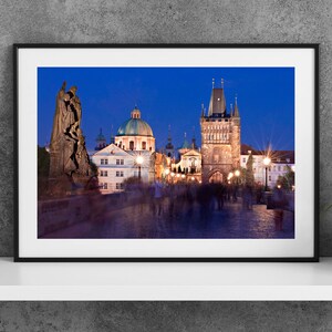 Printable Prague Czech Republic Photography Poster - Charles Bridge Night - Digital Download Wall Art