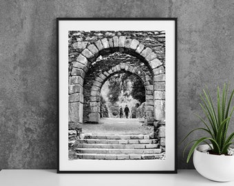 Printable Glendalough Wicklow Photography Poster - Monastic City Entrance Arch Black and White - Digital Download Wall Art