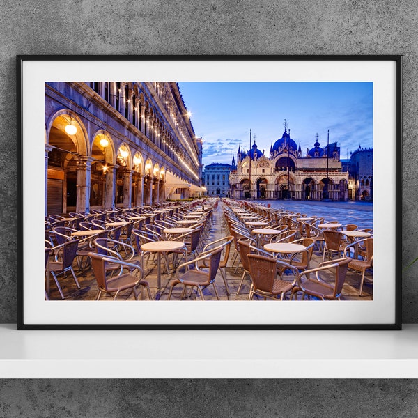 Printable Venice Italy Photography Poster - Cafe on St Mark's Square - Digital Download Wall Art