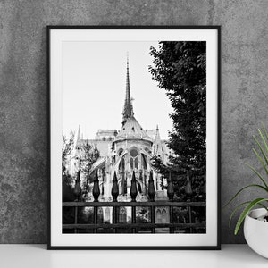 Paris Frankreich Fotografie Poster - Notre Dame Kathedrale - Digitaler Download Wandkunst - Schwarz-Weiß