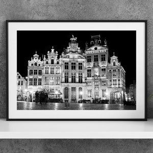 Printable Brussels Belgium Photography Poster - Buildings on Grand Place Black and White - Digital Download Wall Art