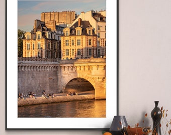 Printable Paris France Photography Poster - Pont Neuf and Place Dauphine - Digital Download Wall Art