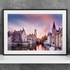 Printable Bruges Belgium Photography Poster - Rozenhoedkaai Evening - Digital Download Wall Art