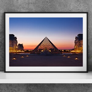 Printable Paris France Photography Poster - Louvre Pyramid - Digital Download Wall Art
