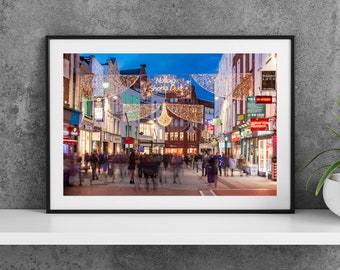 Printable Dublin Ireland Photography Poster - Grafton Street Christmas Lights - Digital Download Wall Art