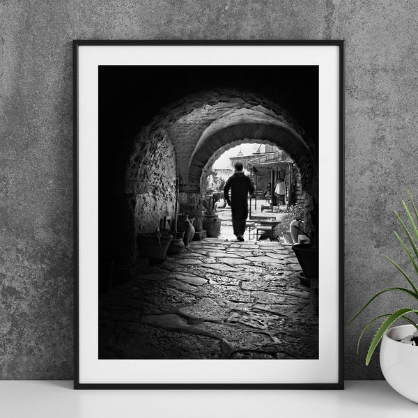 Affiche de photographie imprimable Hammamet Tunisie - Souk Archway Noir et Blanc - Digital Download Wall Art