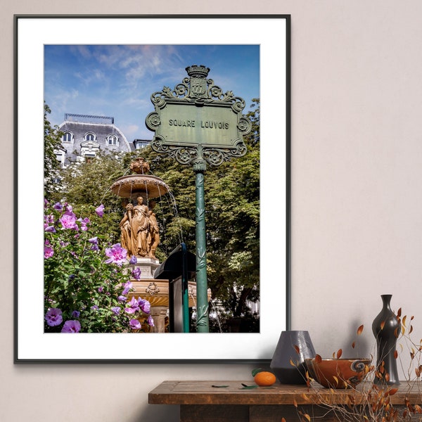 Printable Paris France Photography Poster - Square Louvois Fountain Latin Quarter - Digital Download Wall Art